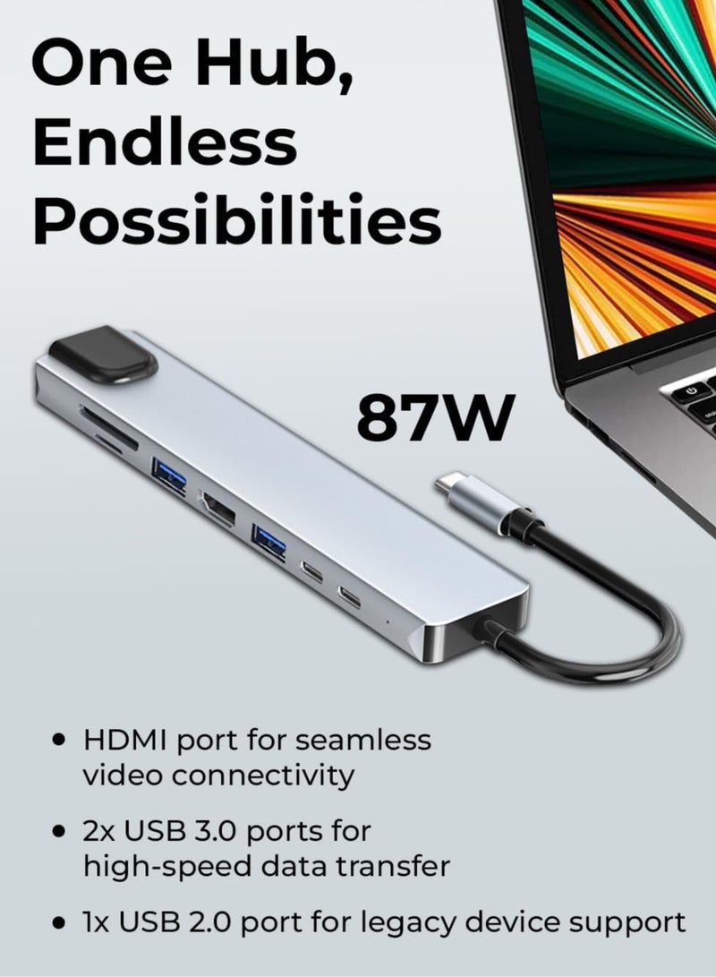 موزع USB-C 8 في 1 - محول متعدد المنافذ مع HDMI بدقة 4K، وشحن سريع PD، وإيثرنت، ومنفذي USB، وقارئ بطاقات SD/TF - متوافق مع أجهزة MacBook Pro وXPS والمزيد من أجهزة USB-C - Image 5