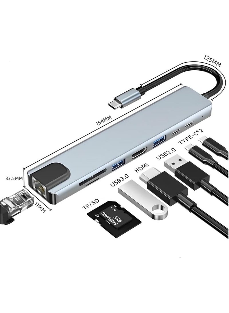 موزع USB-C 8 في 1 - محول متعدد المنافذ مع HDMI بدقة 4K، وشحن سريع PD، وإيثرنت، ومنفذي USB، وقارئ بطاقات SD/TF - متوافق مع أجهزة MacBook Pro وXPS والمزيد من أجهزة USB-C - Image 1