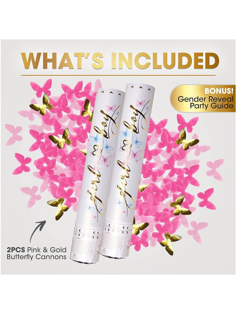 2 Pices Gender Reveal Confetti Cannon Butterfly Confetti Party Poppers Pink Color For Girl - Image 2