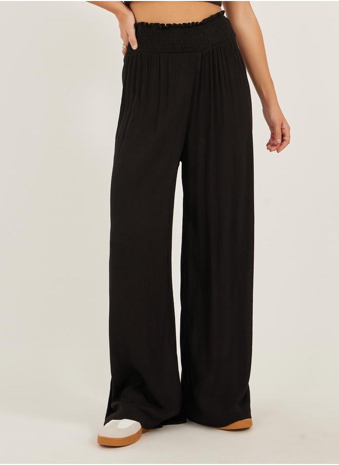 Styli Styli High Rise Smocked Waistband Wide Leg Pants  - Image 3