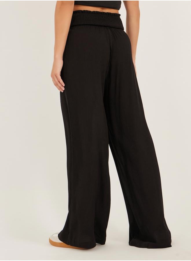 Styli Styli High Rise Smocked Waistband Wide Leg Pants  - Image 5