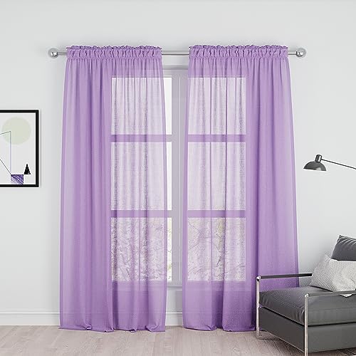 UPOPO Purple Sheer Curtains 92 inches Long Girls Room Living Room Curtain Sheers 2 Panels Voile Transparent Nursery Bedroom Drapes Linen Textured Rod Pocket Kitchen Dining Door Window Treatment Set