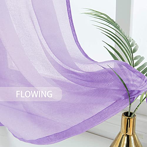 UPOPO Purple Sheer Curtains 92 inches Long Girls Room Living Room Curtain Sheers 2 Panels Voile Transparent Nursery Bedroom Drapes Linen Textured Rod Pocket Kitchen Dining Door Window Treatment Set - Image 4