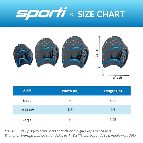 Sporti مجاذيف سباحة سبورتي باور - مجاذيف تدريب السباحة اليدوية - أحزمة قابلة للتعديل - معدات السباحة (كبير، أسود) - Image 5