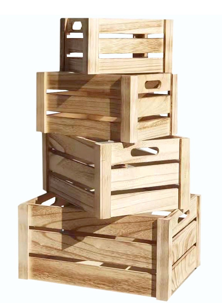 LINGWEI Rustic Farmhouse Wooden Storage Crates Set Decorative Nesting Boxes with Cutout Handles Set Of 4pcs - Image 2