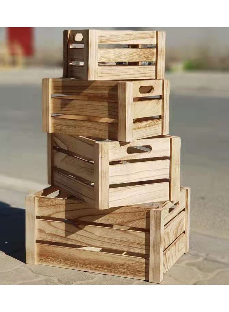 LINGWEI Rustic Farmhouse Wooden Storage Crates Set Decorative Nesting Boxes with Cutout Handles Set Of 4pcs - Image 3