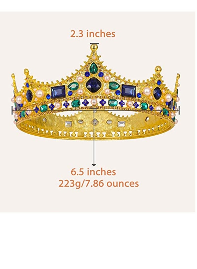 Gold King Crowns for Men Baroque Vintage Rhinestone Crystal Crown Men's Full Kings Crown for Theater Prom Party Role Play - Image 5
