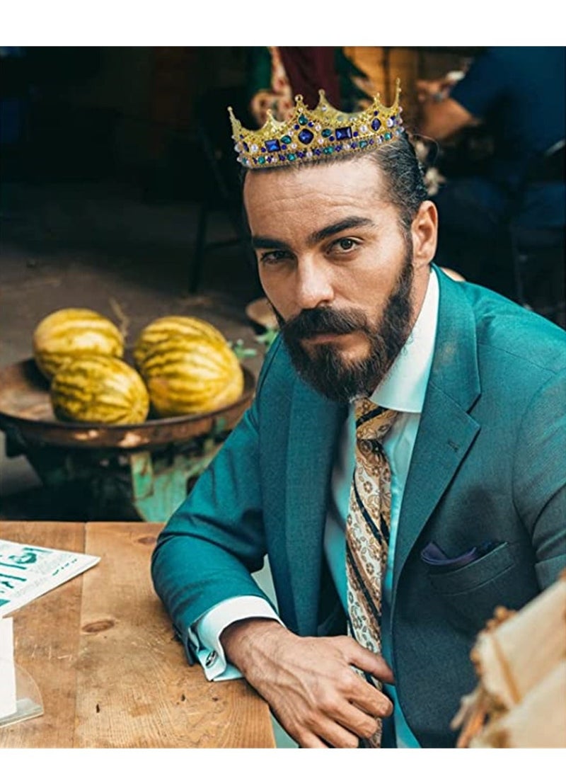 Gold King Crowns for Men Baroque Vintage Rhinestone Crystal Crown Men's Full Kings Crown for Theater Prom Party Role Play - Image 2