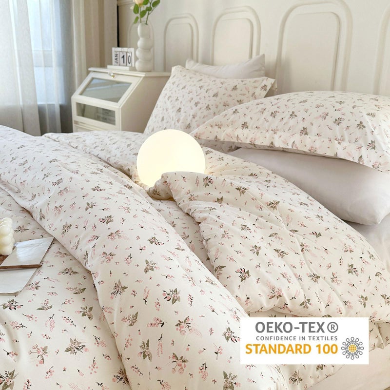 EAVD Vintage Garden Pink Floral Comforter Set Queen Boho Soft Microfiber Chic Cute Floral Bedding Set for Girls Women and 2 Pillowcases Fresh Reversible Botanical Comforter Set for All-Season - Image 2