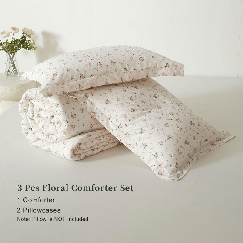 EAVD Vintage Garden Pink Floral Comforter Set Queen Boho Soft Microfiber Chic Cute Floral Bedding Set for Girls Women and 2 Pillowcases Fresh Reversible Botanical Comforter Set for All-Season - Image 5