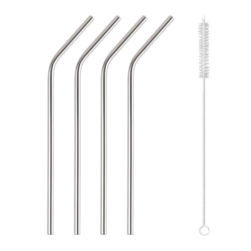Mclear Eco Friendly Food Grade Reusable Stainless Steel Metal Long Drinking Straws, Fits Simple Modern Tumbler, Dishwasher Safe, Straw-Pipe Cleaner Long Brush(4 Bend Straw, 1 Cleaning Brush) - Image 1