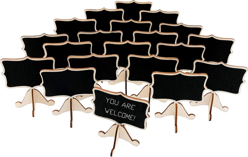 DSTELIN 20 Pcs Wood Mini Chalkboard Signs with Support Easels Place Cards Small Rectangle Chalkboards Blackboard for Weddings Birthday Parties Table Numbers Message Board Signs and Event Decorations  - Image 1