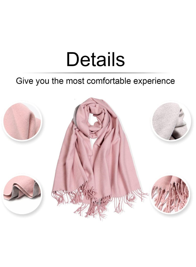 SYOSI وشاح نسائي من الصوف، شال من الكشمير الدافئ لفصل الشتاء، وشاح طويل كبير بلونين، شالات ناعمة سميكة للخارجية، الزفاف، ترافر (وردي رمادي) - Image 5