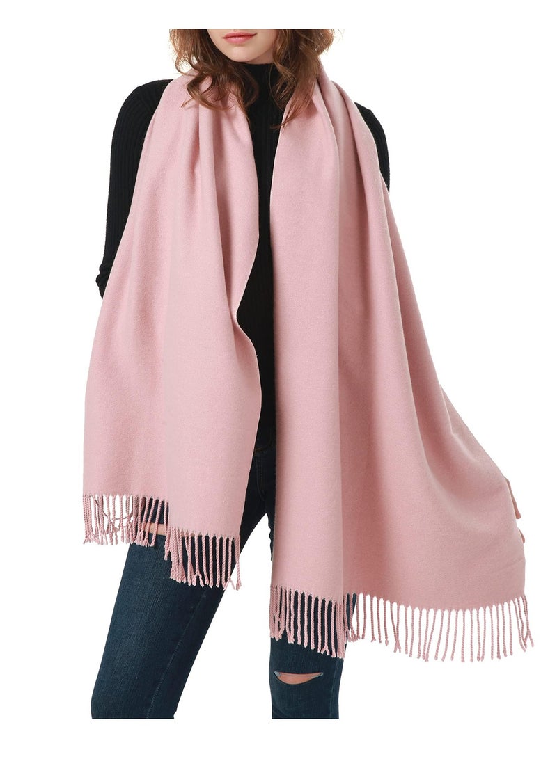 SYOSI وشاح نسائي من الصوف، شال من الكشمير الدافئ لفصل الشتاء، وشاح طويل كبير بلونين، شالات ناعمة سميكة للخارجية، الزفاف، ترافر (وردي رمادي) - Image 2