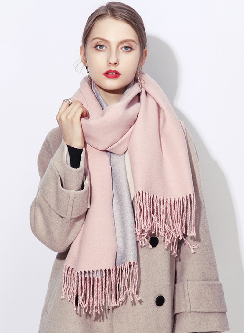 SYOSI وشاح نسائي من الصوف، شال من الكشمير الدافئ لفصل الشتاء، وشاح طويل كبير بلونين، شالات ناعمة سميكة للخارجية، الزفاف، ترافر (وردي رمادي) - Image 3