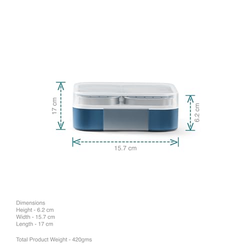 VAYA Tydbyt Lunch Box for Kids Boys, 650 ml, Steel Tiffin Box for Office with 3 Stainless Steel Containers & Lids, Organized Meals with No Mix-Ups, School Ready Bento Box, Blue - Image 5