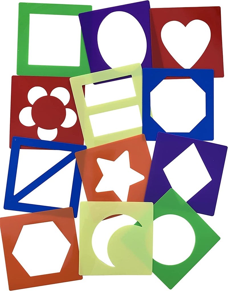 Haoser 12 Pieces,Geometric Shapes Stencils Simple Painting Stencils Triangle Round Wooden Color Drawing Templates Art Painting Templates for DIY Craft (4 Inch) - Image 2