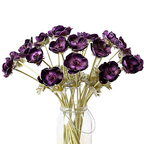 LebriTamFa 5Pcs Artifical Real Touch PU Anemone Flower Bouquet Room Home Decor (Purple) - Image 1