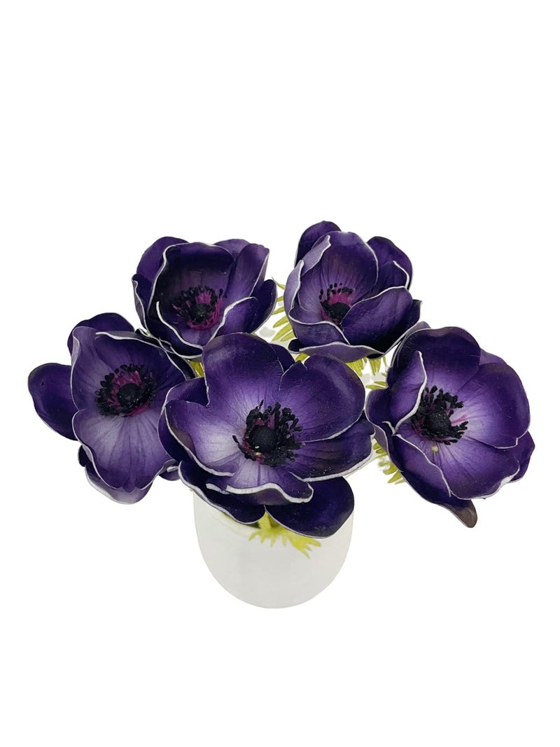 LebriTamFa 5Pcs Artifical Real Touch PU Anemone Flower Bouquet Room Home Decor (Purple) - Image 5