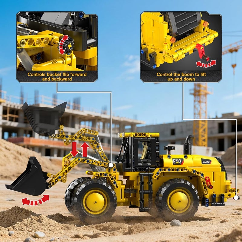 mould king 17084 Technik Wheel Loader Building Blocks - Construction Vehicle Toy with Articulated Steering and Movable Shovel - Birthday Gift Building Block Toy for Adults from 14 Years (910 Pieces) - Image 3