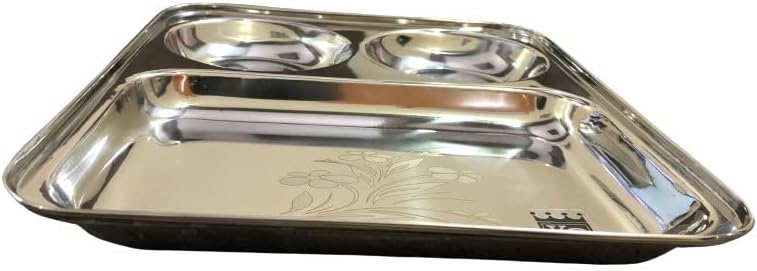 KC Stainless Steel Laser Partition Plate 3 in1 | Bhojan Thali | Dinner Plate Set of 4 - Image 2