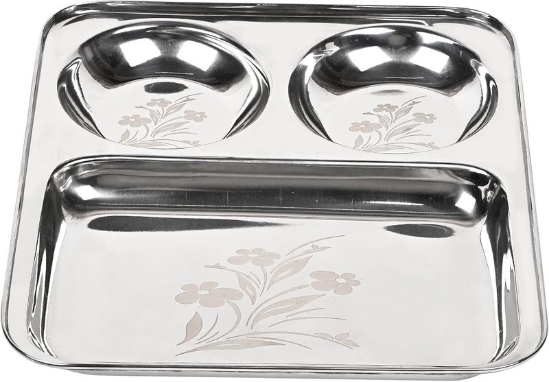 KC Stainless Steel Laser Partition Plate 3 in1 | Bhojan Thali | Dinner Plate Set of 4 - Image 5