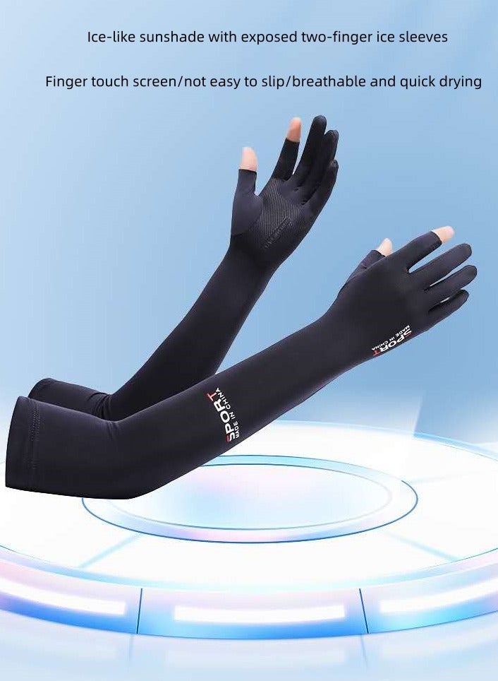 SPORT Sunscreen Breathable Ice Sleeves for Men and Women Outdoor Sports Cycling Running and Driving Cool Sleeves UV Protection Arm Ice Sleeves Black-Single Size - Image 1