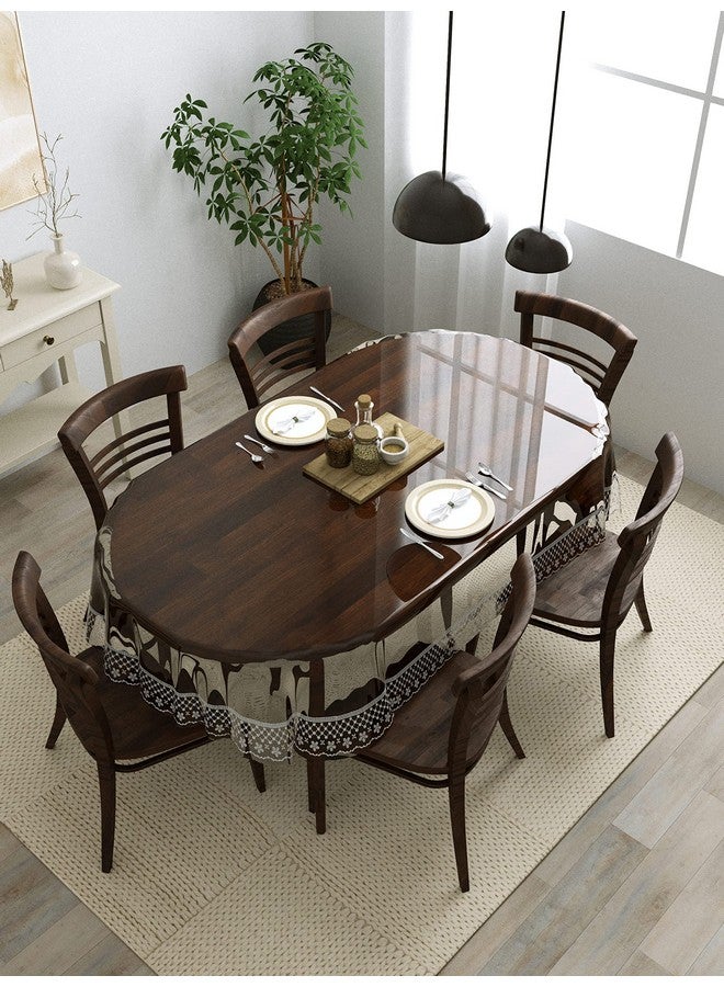 Clasiko غطاء طاولة طعام بيضاوي 6 مقاعد كلاسيكو؛ 60x90 بوصة أو 152x228 سم؛ مادة - PVC؛ مضاد للانزلاق؛ حواف فضية مزخرفة - Image 1
