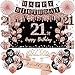 Uiorgui 21st Birthday Decorations for Her 33pcs 21 Crown and Sash Black Rose Gold Happy 21st Birthday Banner Balloons Backdrop Hanging Swirls Paper Fans 21 Years Old Party Decorations Kit - Image 3