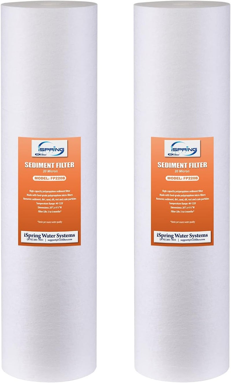 iSpring FP220BX2 High Capacity x 4.5” Water Replacement Cartridges Sediment Filter, 20 Micron, 2 Count (Pack of 1), White - Image 1