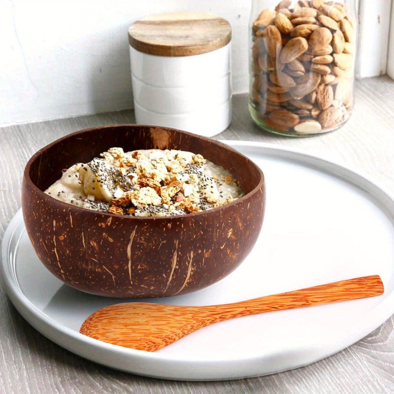Natural Handcrafted Coconut Bowl Set Of 6 With 6 Wooden Spoons For Desserts Salad And Noodles Kitchen And Restaurant Essential - Image 1
