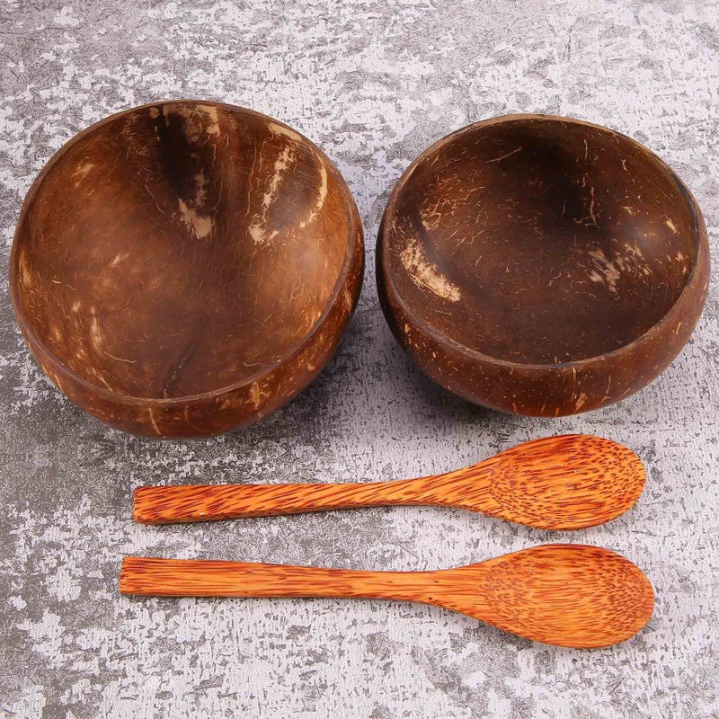 Natural Handcrafted Coconut Bowl Set Of 6 With 6 Wooden Spoons For Desserts Salad And Noodles Kitchen And Restaurant Essential - Image 3