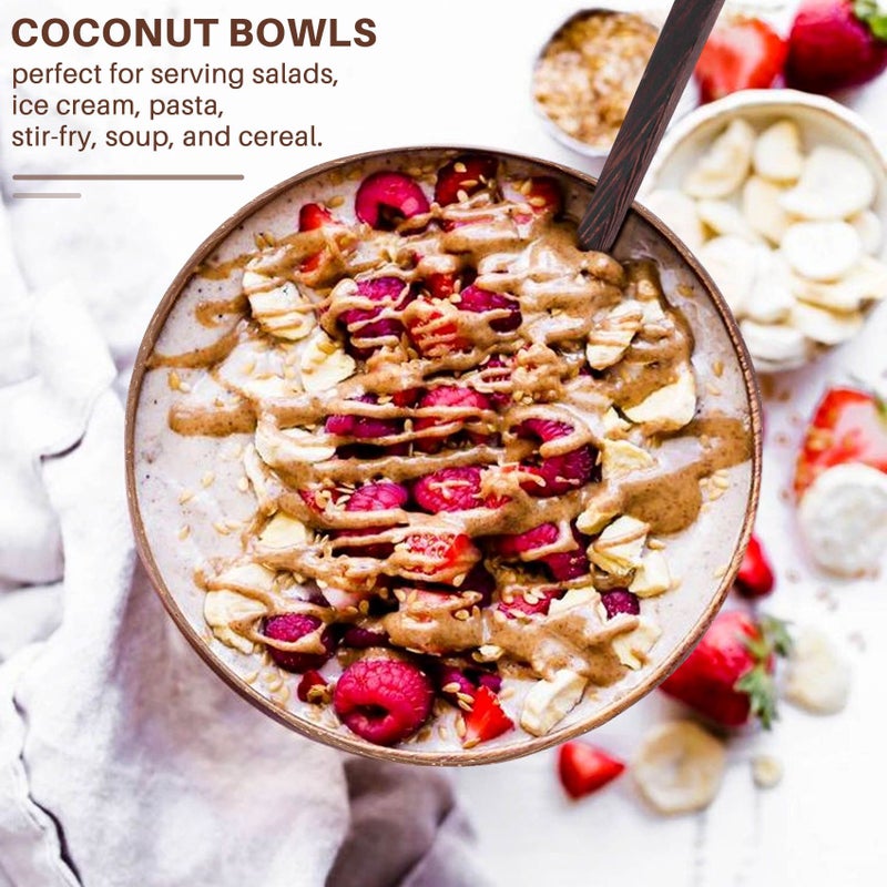 Natural Handcrafted Coconut Bowl Set Of 6 With 6 Wooden Spoons For Desserts Salad And Noodles Kitchen And Restaurant Essential - Image 5