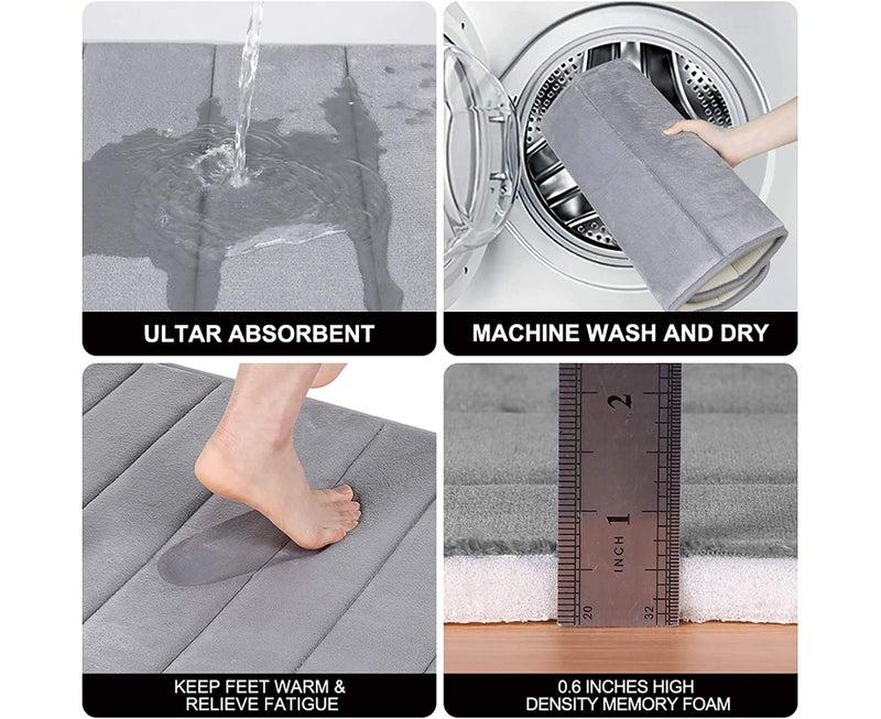 Grey Memory Foam Soft Bath Mats, Non Slip, 19.6" X 31.5" - Image 1