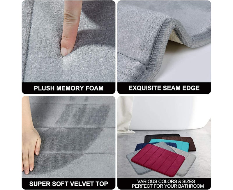 Grey Memory Foam Soft Bath Mats, Non Slip, 19.6" X 31.5" - Image 2
