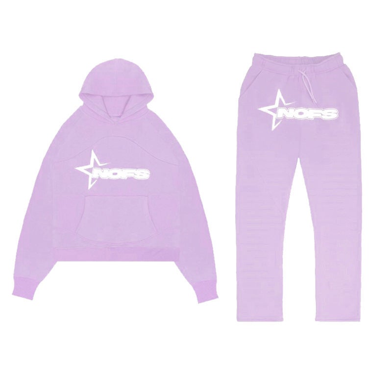 2023 fashion fashion brand letter print loose sweater trousers hip hop streetwear men and women pullover casual suit Purple Suit