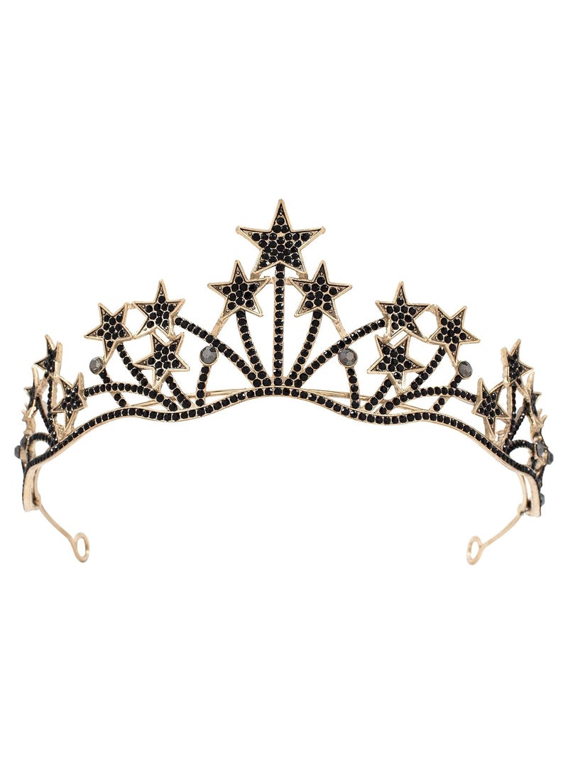 Vofler - Star Headband Crown Vofler Star Goddess Sun Moon Stellar Planet Costume Black Halo Tiara Headpiece Crystal Rhinestone for Women Lady Girl Bride Princess Birthday Wedding Pageant Prom Halloween Party - Image 1