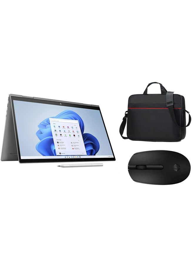 HP Slim Envy Convertible-2-In-1 (Upgraded Version) Laptop With 15.6-Inch Display, Core i7-13550U Processor/32GB RAM/1TB SSD/Intel Iris XE Graphics/Windows 11 With HP Styles Pen English/Arabic Grey (Mouse + Bag) - Image 1