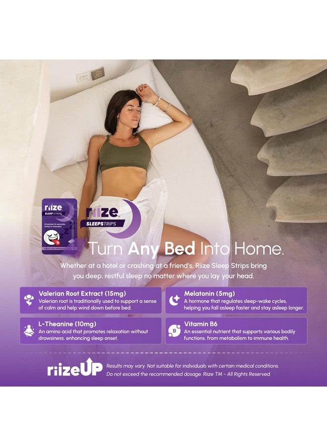Riize Sleep Strips, Fast Acting Dissolvable Oral Supplement with 5mg Melatonin, Valerian Root, L-Theanine, Vitamin B6, Natural Flavors, Vegan (30 Count) - Image 3