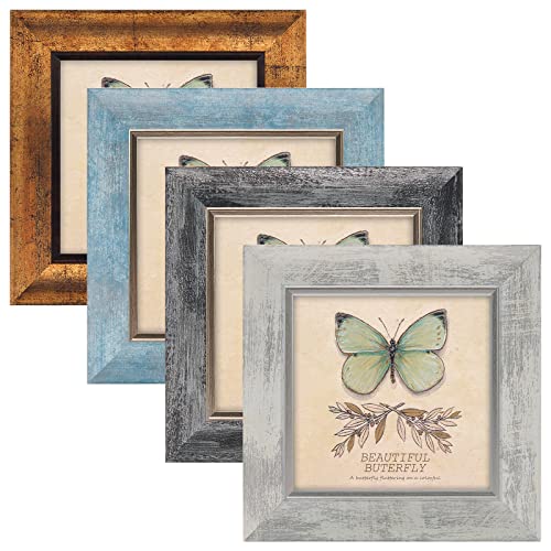 XUANLUO 5x5 Picture Frames Set of 4 Rustic Retro Photo Frame with HD Plastic Cover for Wall Mount and Tabletop Display Family Friends Wedding Gift - Image 1