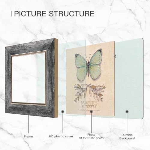 XUANLUO 5x5 Picture Frames Set of 4 Rustic Retro Photo Frame with HD Plastic Cover for Wall Mount and Tabletop Display Family Friends Wedding Gift - Image 3