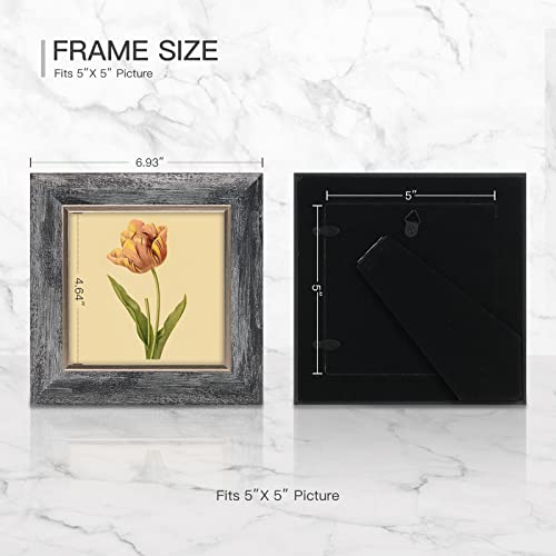 XUANLUO 5x5 Picture Frames Set of 4 Rustic Retro Photo Frame with HD Plastic Cover for Wall Mount and Tabletop Display Family Friends Wedding Gift - Image 2