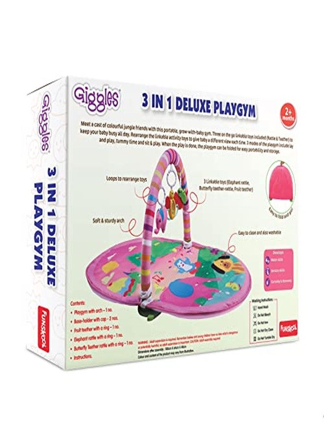 Funskool Giggles - Deluxe Play Gym, Pink Colour Activity Playgym, 3 in 1 Modes of Play, with Arch and 3 Toys, Easy to Clean and wash, for 2 Month + Upto 6 Months. - Image 3