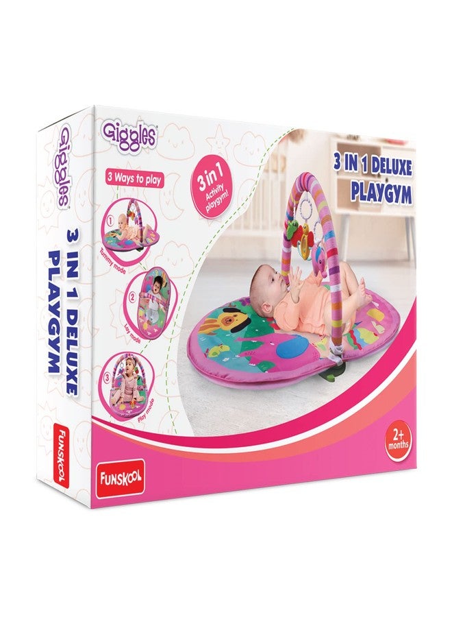 Funskool Giggles - Deluxe Play Gym, Pink Colour Activity Playgym, 3 in 1 Modes of Play, with Arch and 3 Toys, Easy to Clean and wash, for 2 Month + Upto 6 Months. - Image 1