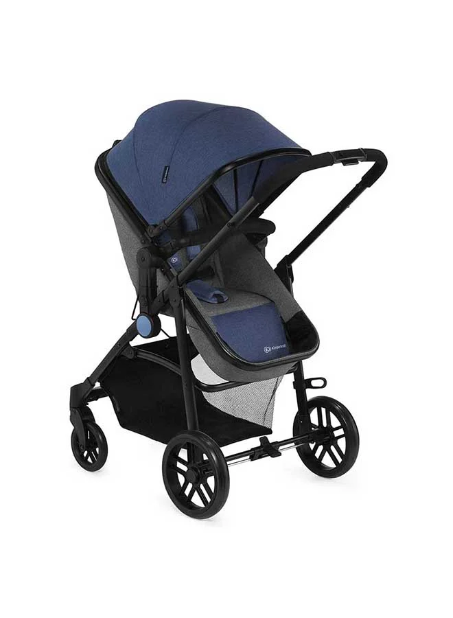 Kinderkraft Juli 3 - In - 1 Travel System, Denim Blue, One-Hand Fold Stroller, Lockable Front Wheel Swivel, 5-Point Harness, Infant Car Seat (ECE Group 0+, 0-13kg) 3-Point Safety Belt