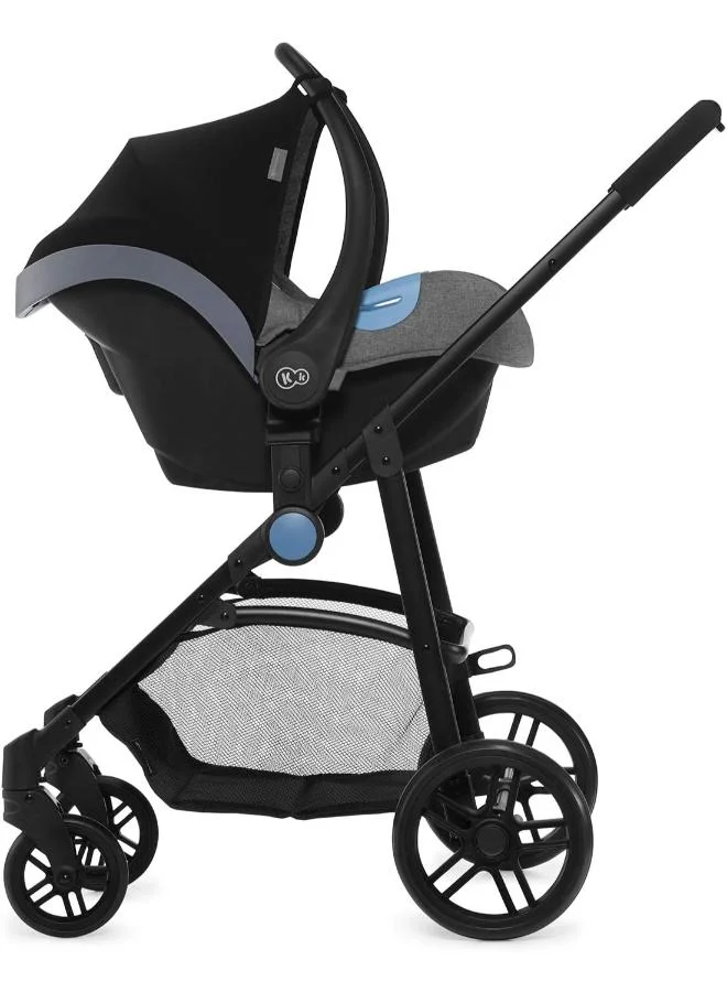 Kinderkraft Juli 3 - In - 1 Travel System, Denim Blue, One-Hand Fold Stroller, Lockable Front Wheel Swivel, 5-Point Harness, Infant Car Seat (ECE Group 0+, 0-13kg) 3-Point Safety Belt