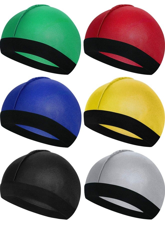 Geyoga 6 Pieces Kids Satin Wave Caps Unisex Baby Beanie 360 Wide Strap Skull Caps(Green, Red, Blue, Yellow, Black, Gray) - Image 1