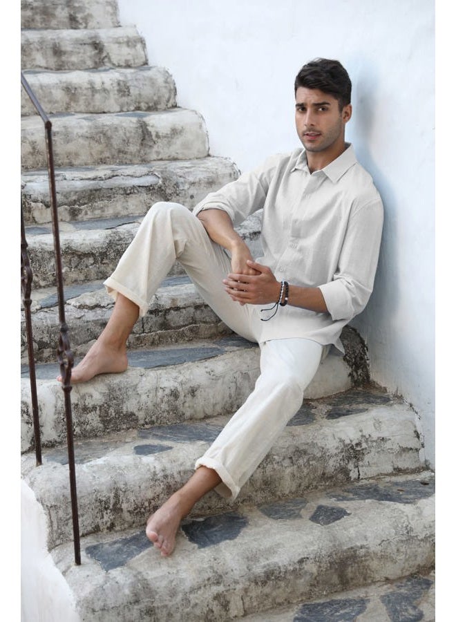 Runcati Mens Button Down Shirt Linen Cotton Shirts Casual Long Sleeve Spread Collar Lightweight Beach Plain Tops, 01 White, M - Image 2