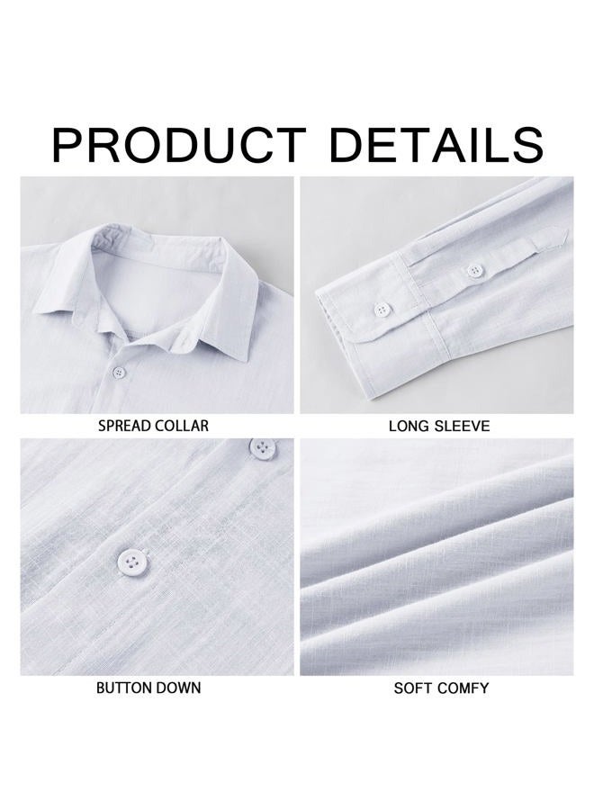 Runcati Mens Button Down Shirt Linen Cotton Shirts Casual Long Sleeve Spread Collar Lightweight Beach Plain Tops, 01 White, M - Image 5