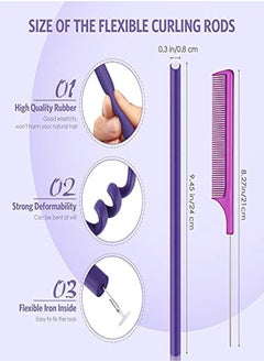 Chuangdi 20 Pcs Flexible Curling Rods Twist Foam Hair Rollers Soft Foam No Heat Hair Rods Rollers Curlers And Steel Pintail Comb Rat Tail Comb For Women Girls Long And Short Hair (0.31 X 9.4 Inch Purple)  - Image 2